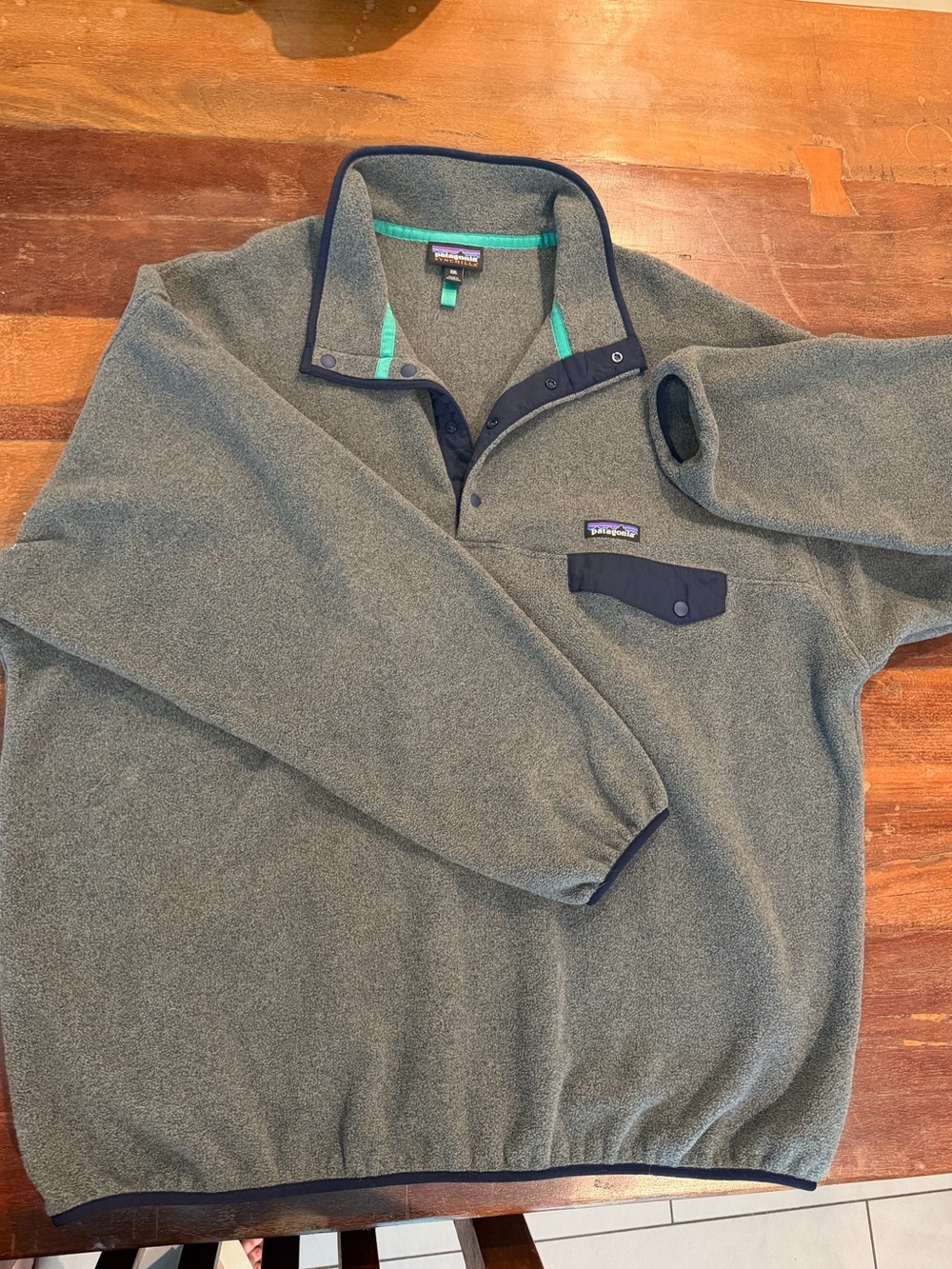 Patagonia Grey Snap-T Fleece Pullover with Navy Trim
